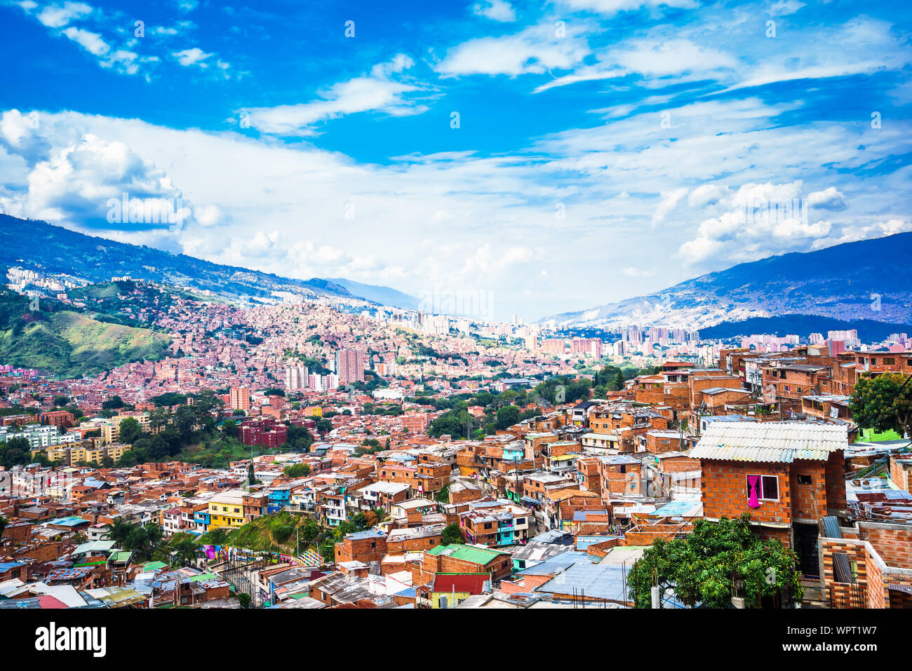 view over buildings of Comuna 13 in Medellin, Colombia Stock Photo