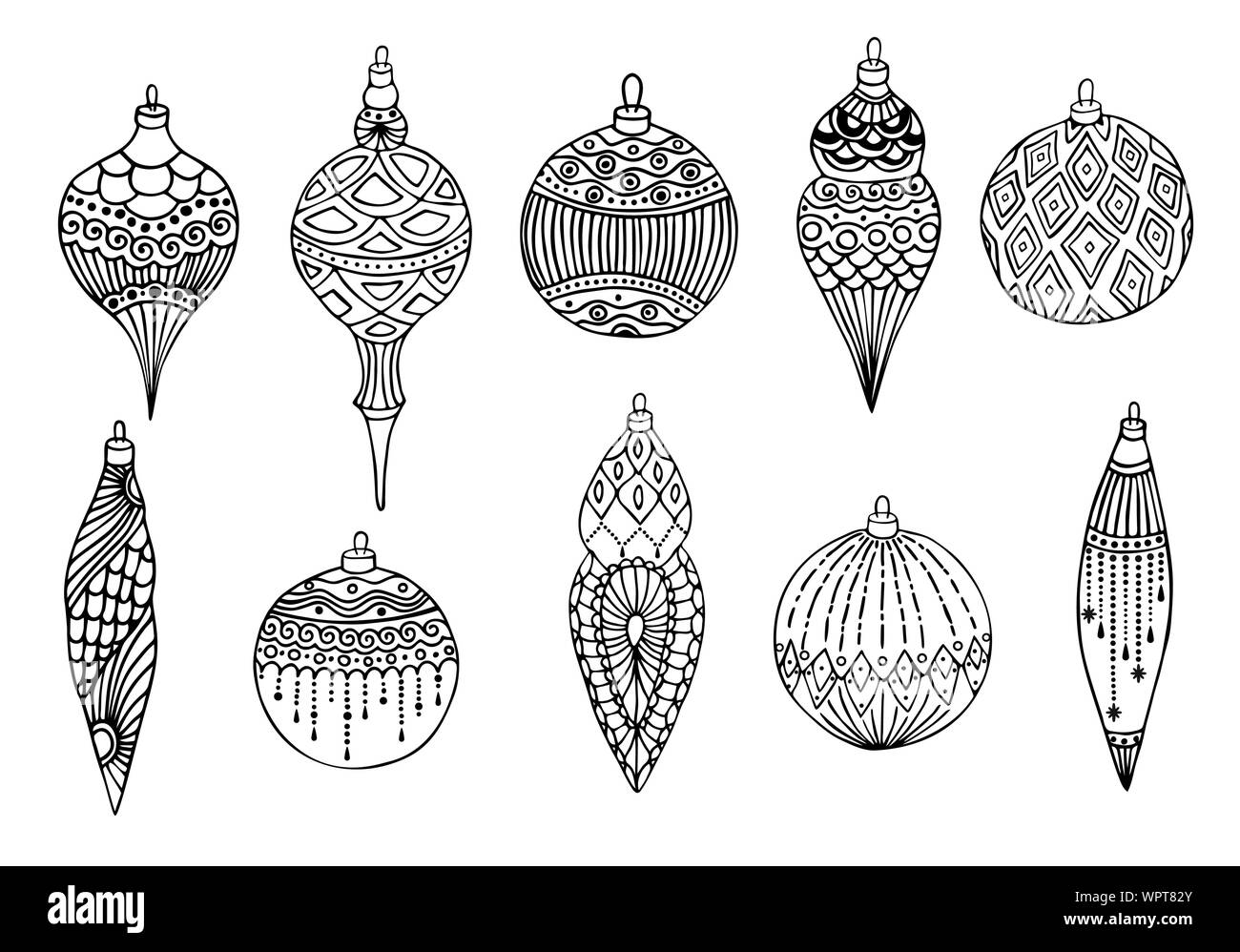 Set of Christmas hand drawn balls. Isolated on white background. Vector ...