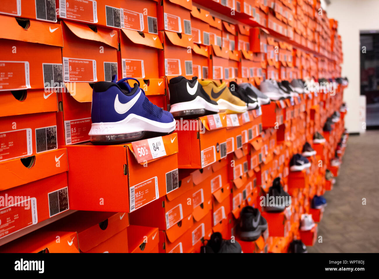 Soest, Germany - July 29, 2019: Nike shoe box in the store Stock Photo