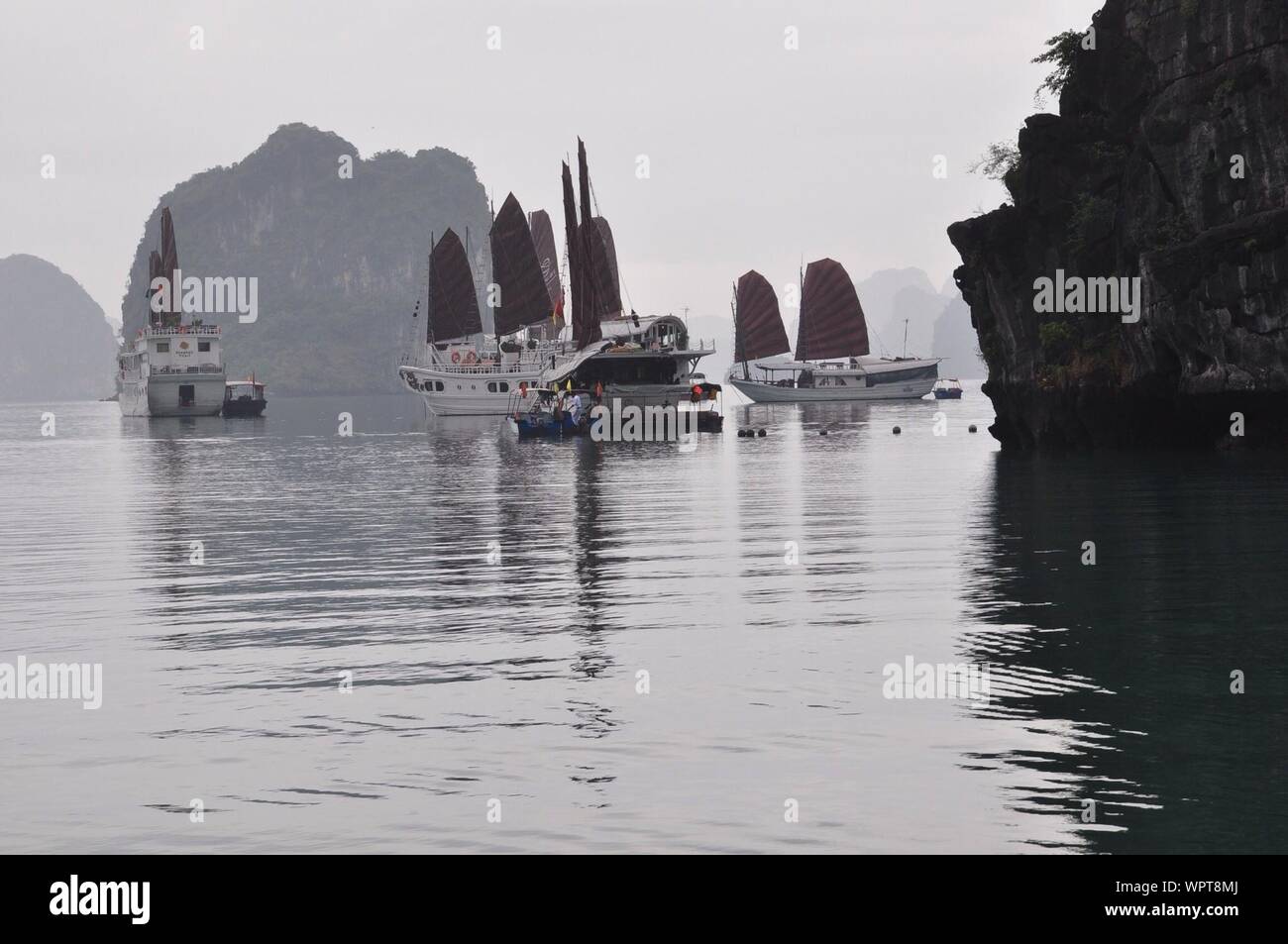 Junk Ships In Halong Bay Stock Photo