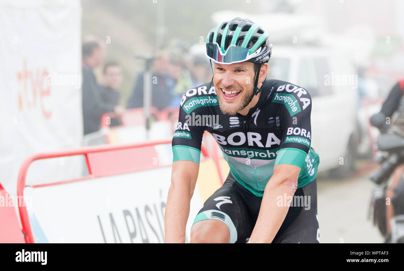 La Cubilla, Spain. 9th September, 2019. Jean Pierre Drucker (Bora  Hansgrohe) finishes the 15th stge of 'La Vuelta a España' (Tour of Spain)  between Pravia and La Cubilla Climb on September 9,
