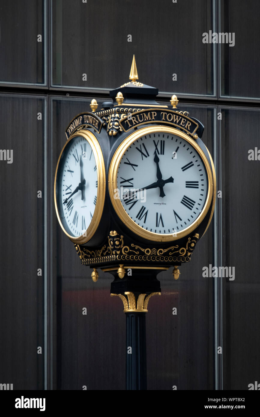 Trump Tower Clock at Entrance to Trump Towers, 5th Avenue, New York, USA Stock Photo