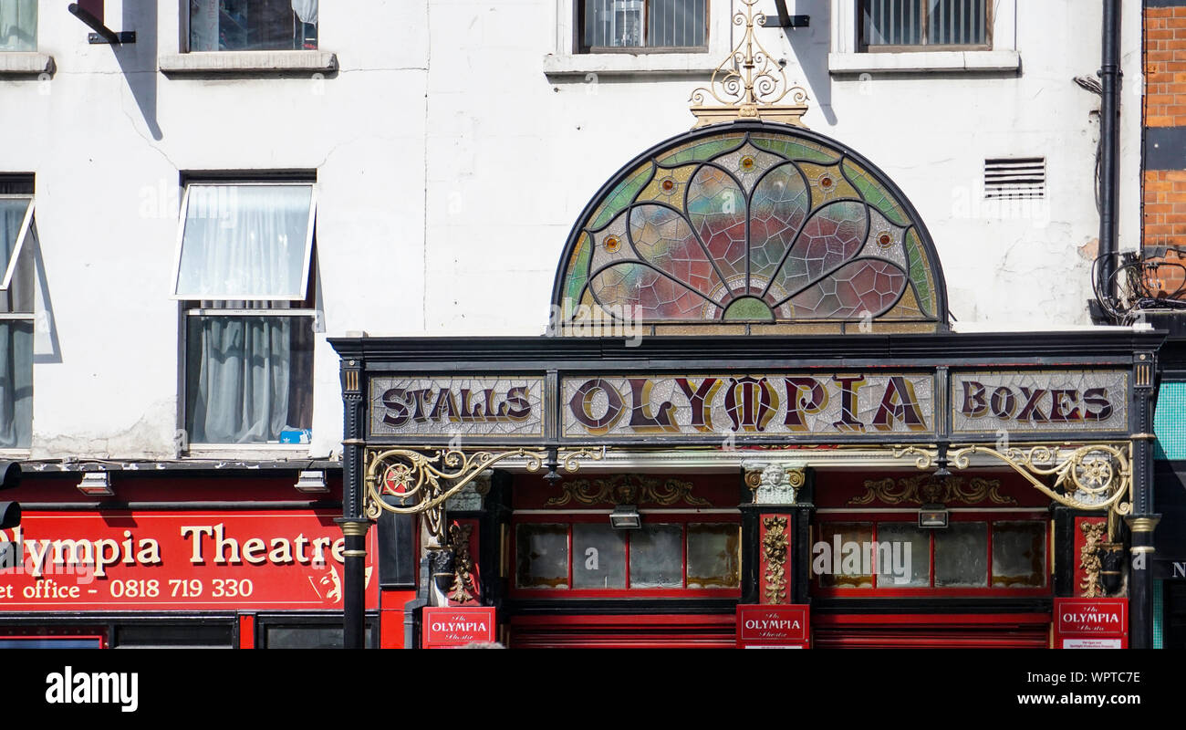 The stained  glass canopy of the Olympia Theatre, Erected in 1890 and damaged by a truck in 2004 it was reinstated in 2007. Stock Photo