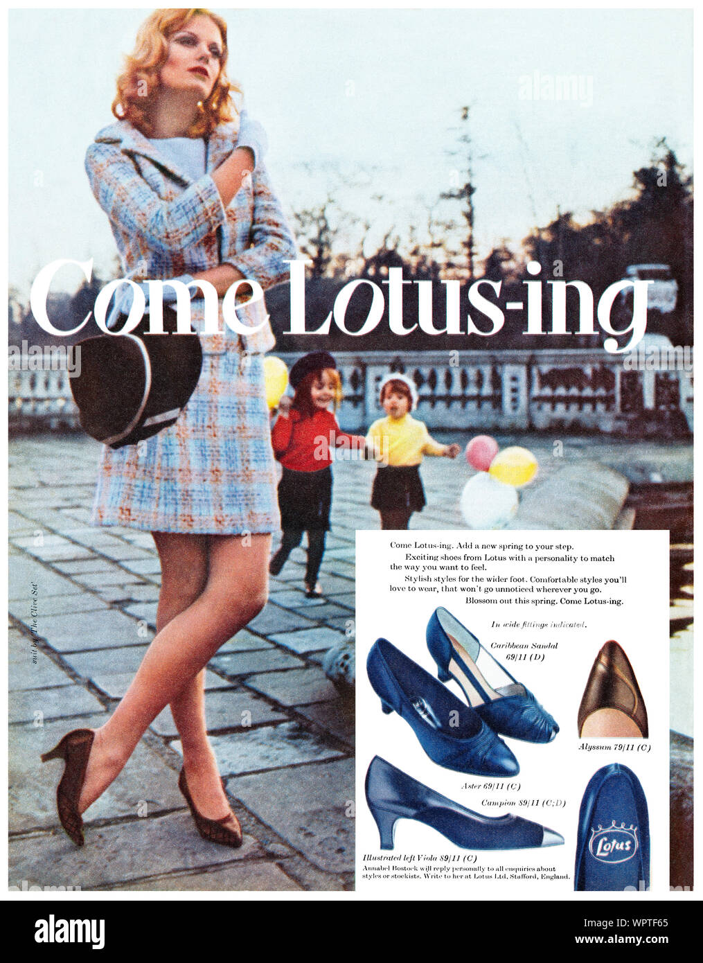 1968 British advertisement for Lotus women's shoes. Stock Photo