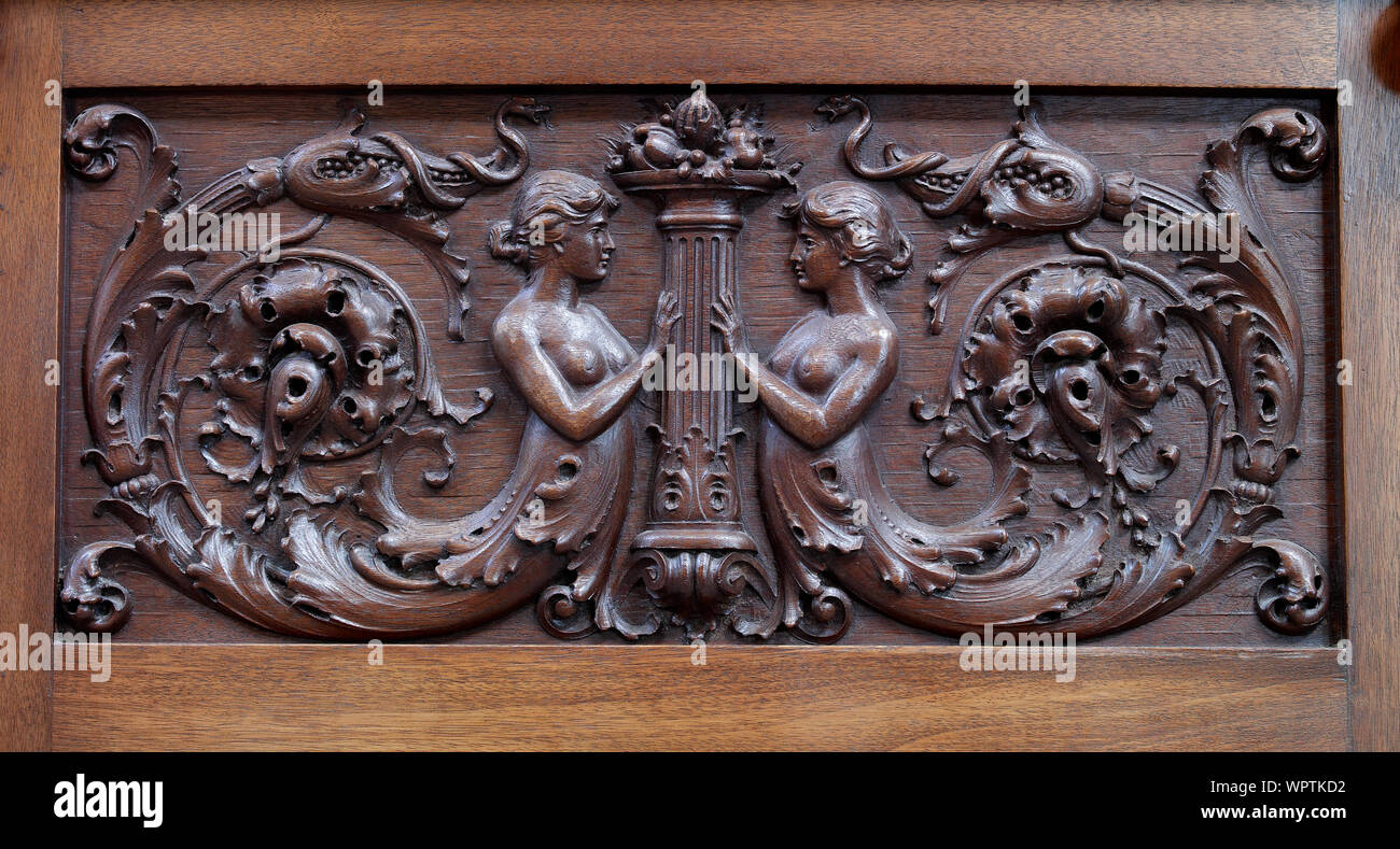 Main Reading Room Detail Of Wooden Carving Of Two Half
