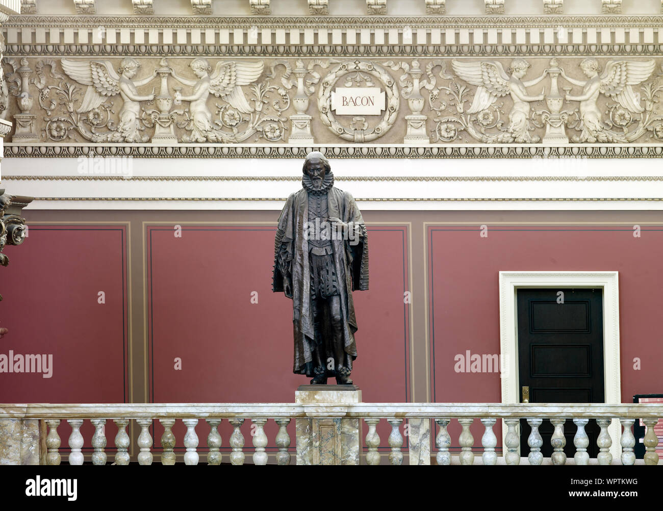 Main Reading Room. Portrait statue of Bacon along the balustrade