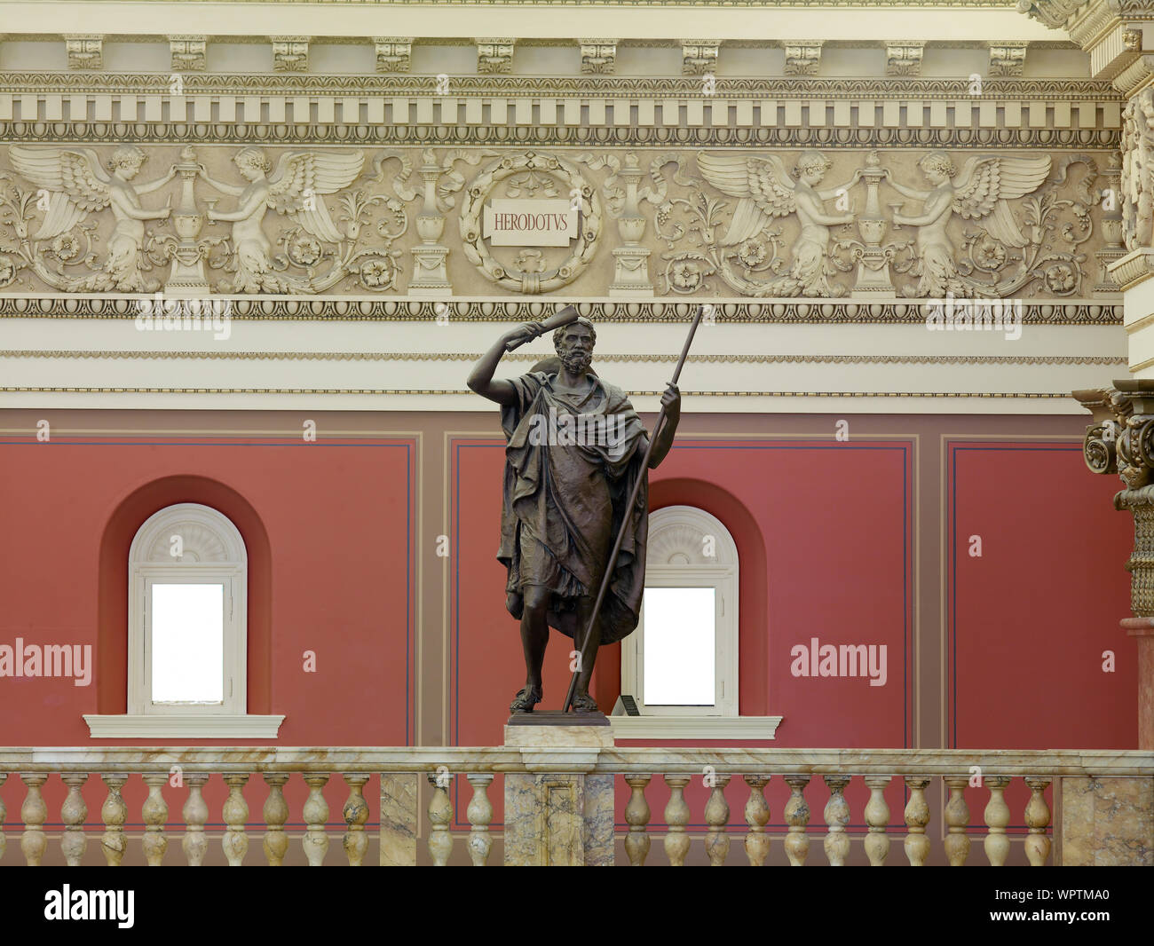 Main Reading Room. Portrait statue of Herodotus along the balustrade