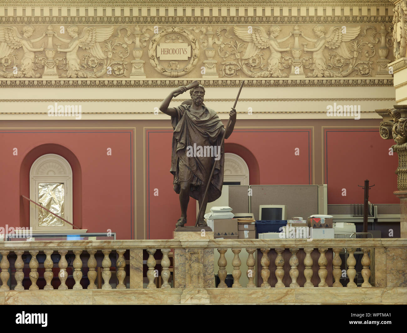 Main Reading Room. Portrait statue of Herodotus along the balustrade