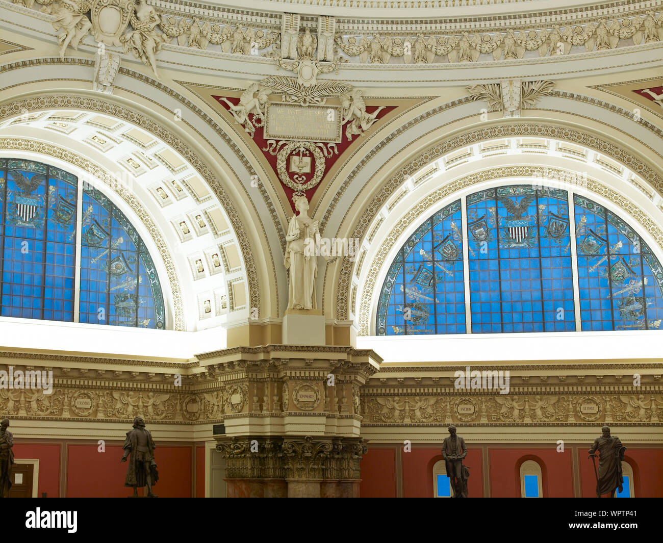 Main Reading Room. View of statue representing Commerce, by John