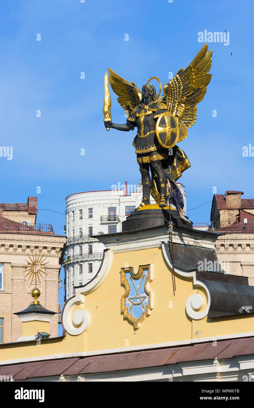 Kiev, Kyiv Lach Gates with a sculpture of Archangel Michael which is