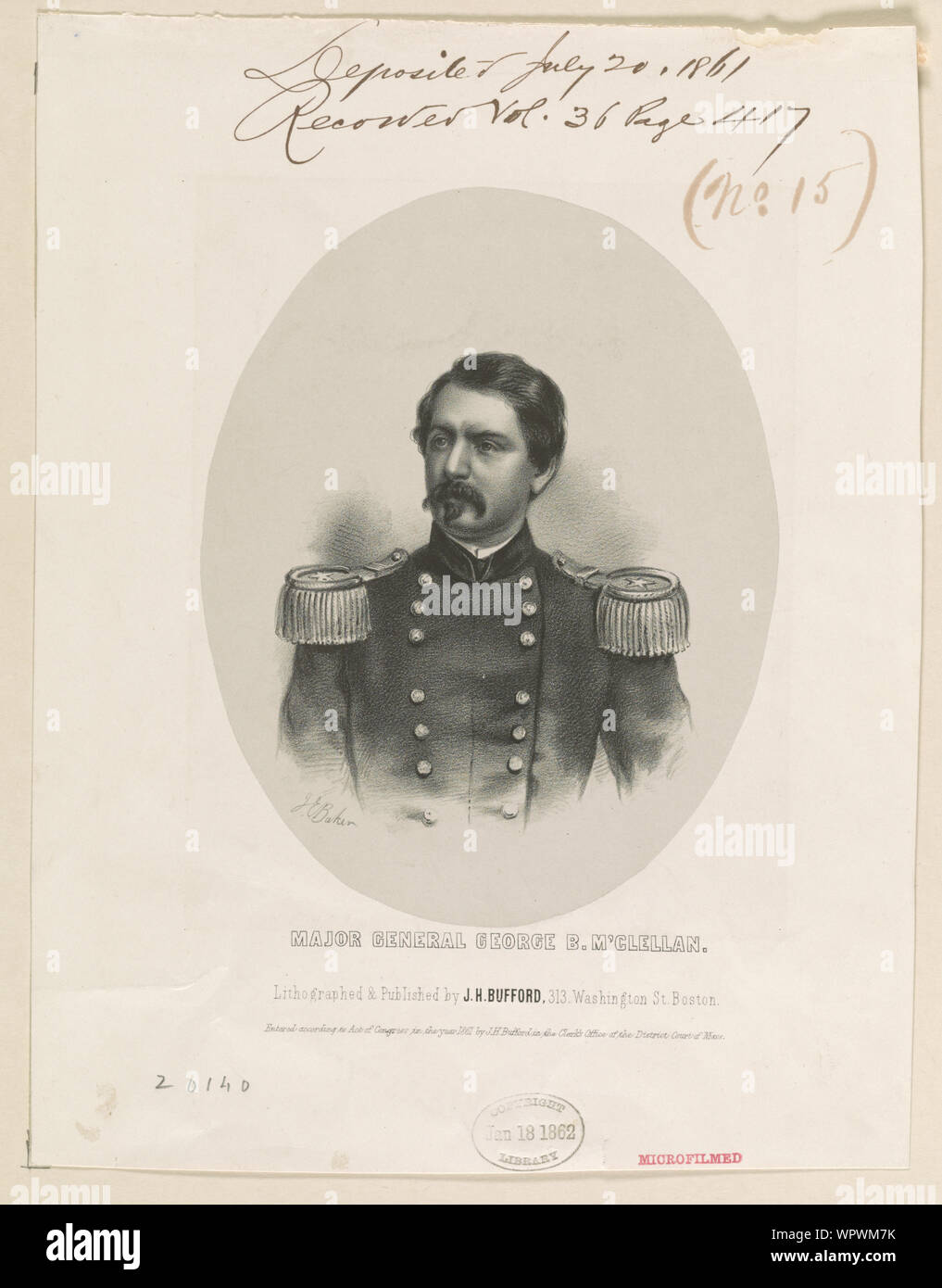 Major General George B. M'Clellan / J.E. Baker ; lithographed & published by J.H. Bufford. Stock Photo