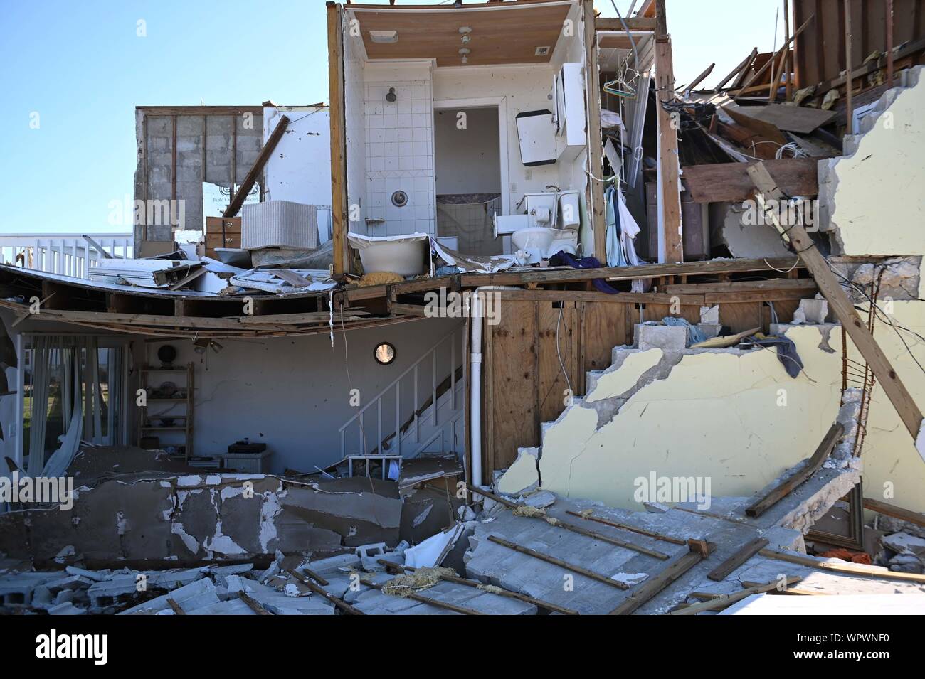 Treasure Cay, ABACO, BAHAMAS. 9th Sep, 2019. A damaged condo in the resort community city of iTreature Cay on Abaco Island in the Bahamas on Monday. The area was hard hit by hurricane Dorian. Credit: Robin Loznak/ZUMA Wire/Alamy Live News Stock Photo