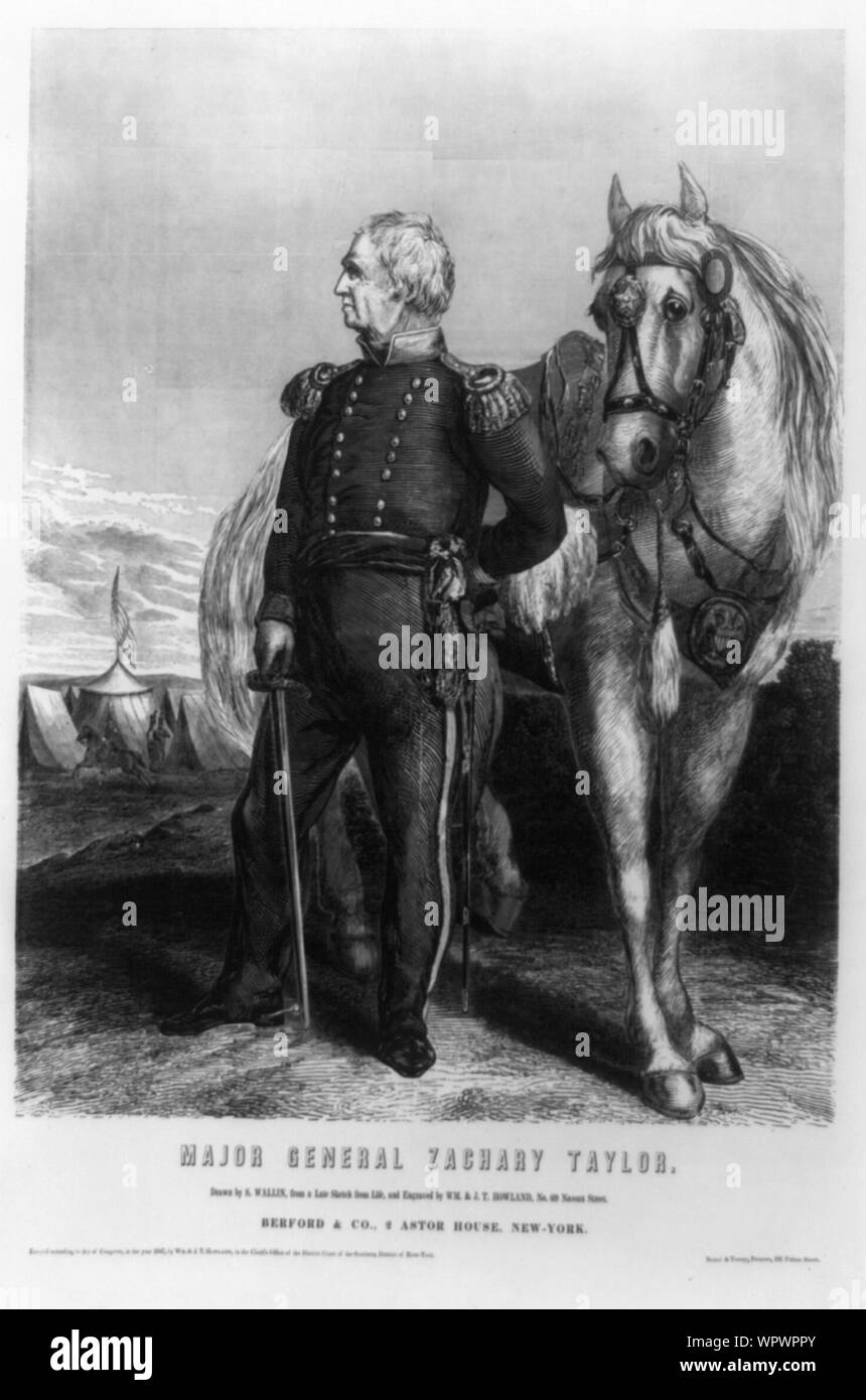 Major General Zachary Taylor Abstract: A full-length standing portrait of Mexican War hero Zachary Taylor. Although issued in 1847, this poster-sized woodcut was probably designed with the 1848 U.S. presidential campaign in mind. Stock Photo