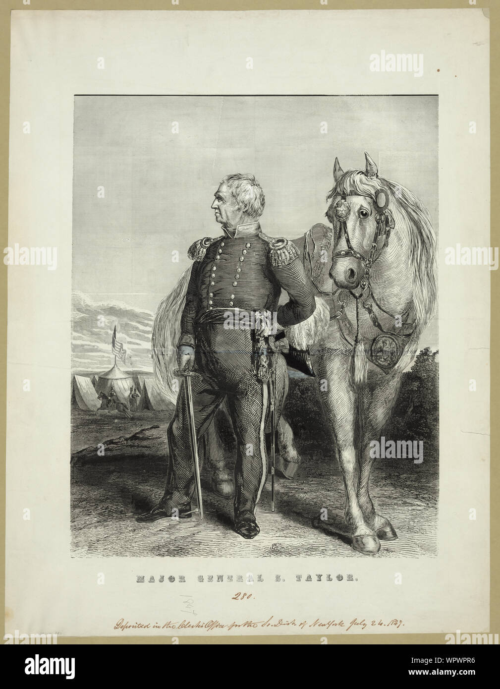 Major General Z. Taylor Abstract: A full-length standing portrait of Mexican War hero Zachary Taylor. Although issued in 1847, this poster-sized woodcut was probably designed with the 1848 U.S. presidential campaign in mind. Stock Photo