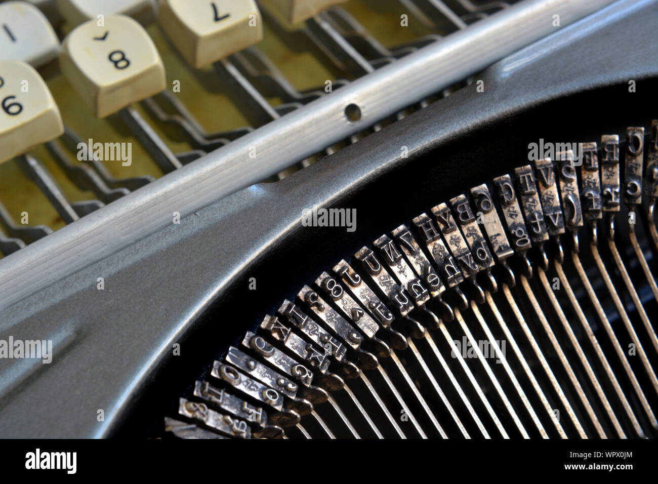 Detail on typefaces of an old typewriter Stock Photo