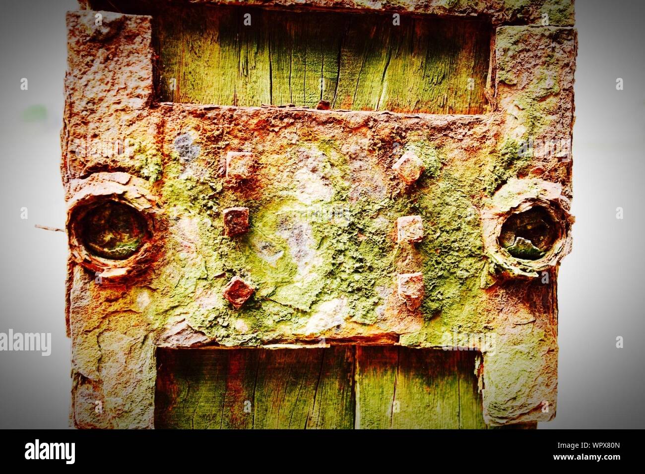 Rusty Bolt And Nut On Weathered Wood Stock Photo Alamy
