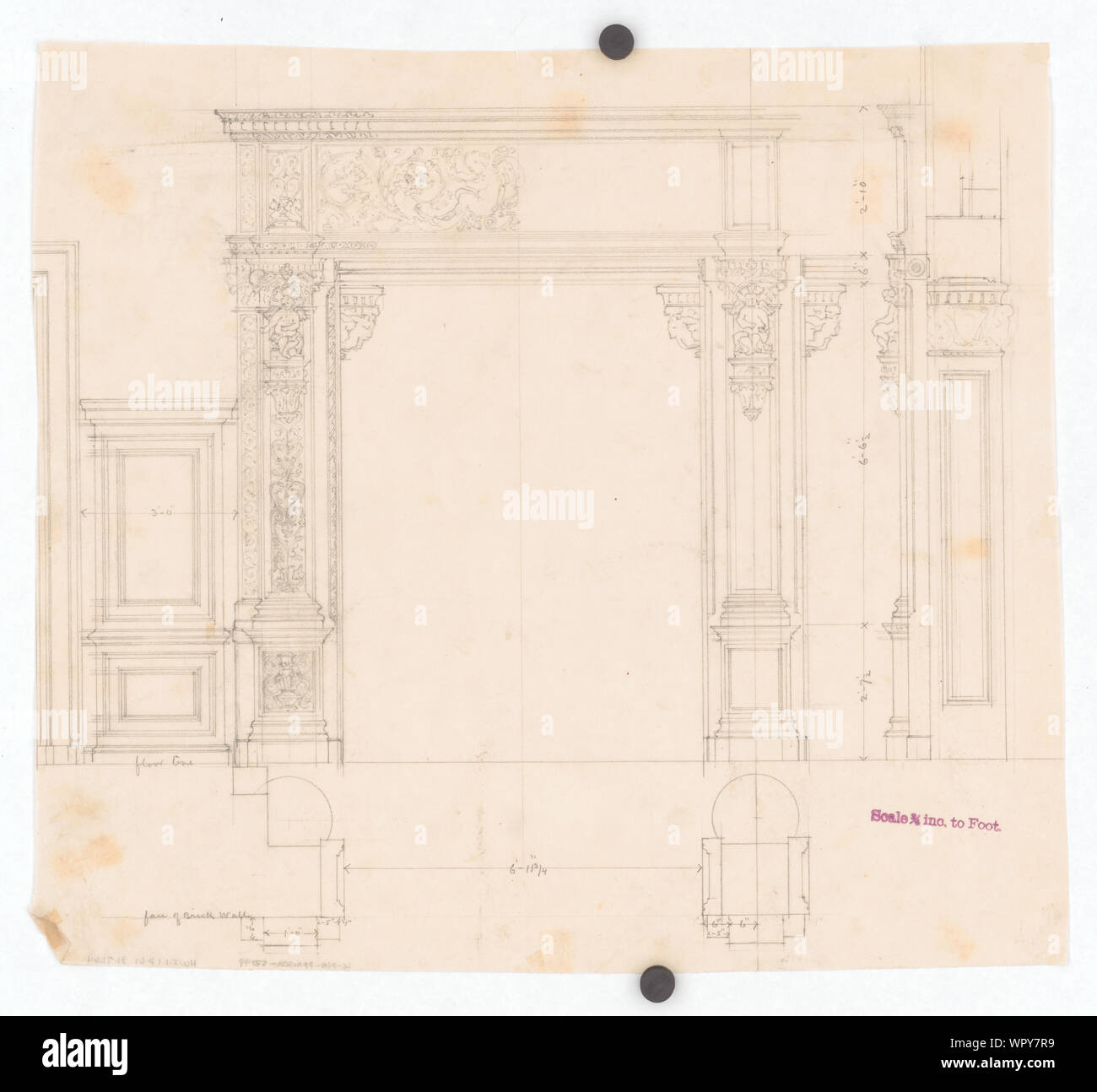 Mansion for William K. and Alva Vanderbilt, 660 Fifth Avenue, New York City]. [Dining hall entrance to main hall]. [Elevation Stock Photo