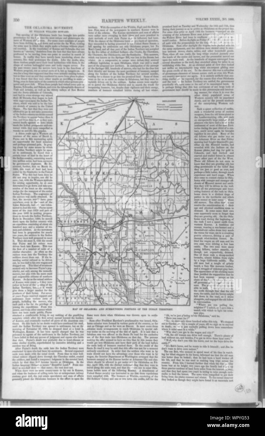 Map of Oklahoma and surrounding portions of the Indian Territory Stock Photo
