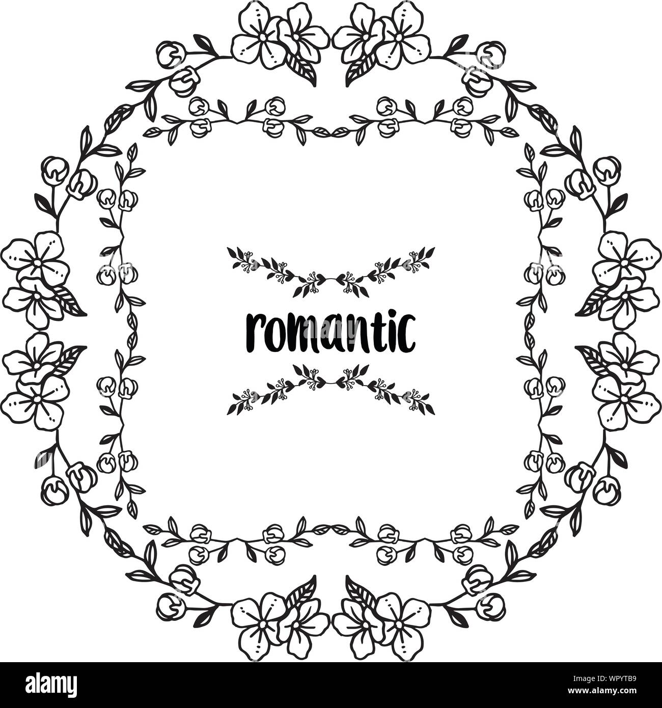 Vintage floral frame black and white, for card design of romantic ...