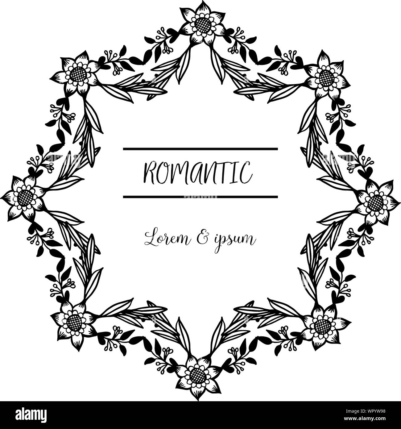 Vintage floral frame black and white, for card design of romantic ...