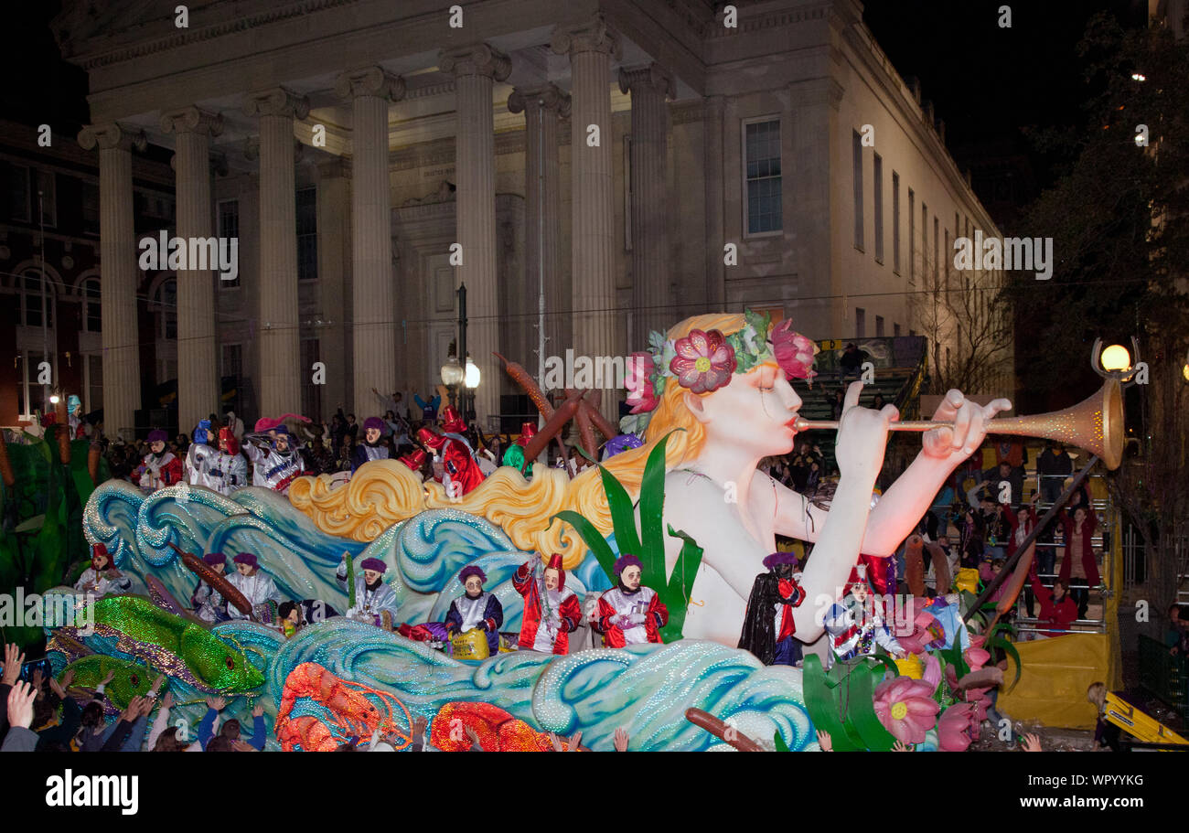 Mardi Gras Parade, New Orleans, Louisiana Night parade float passes by