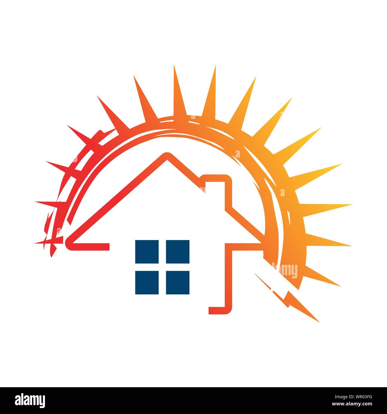 Solar panels logo house and sun template for  Save Energy green power and natural electricity Stock Vector