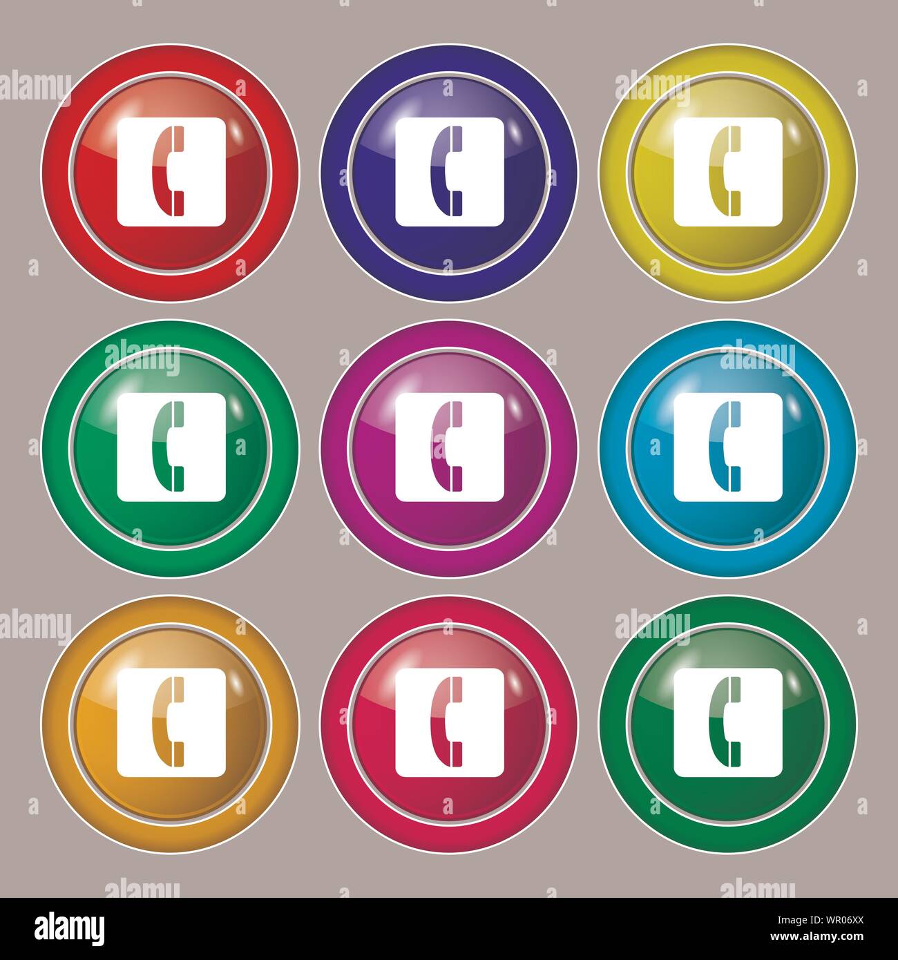 handset icon sign. symbol on nine round colourful buttons. Vector Stock ...
