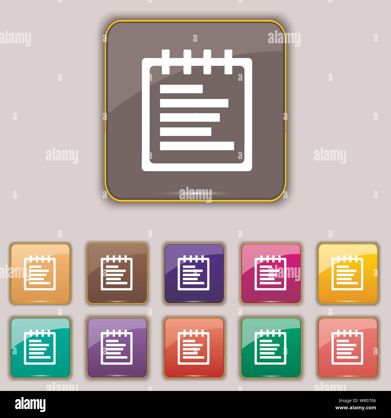 Notepad icon sign. Set with eleven colored buttons for your site ...