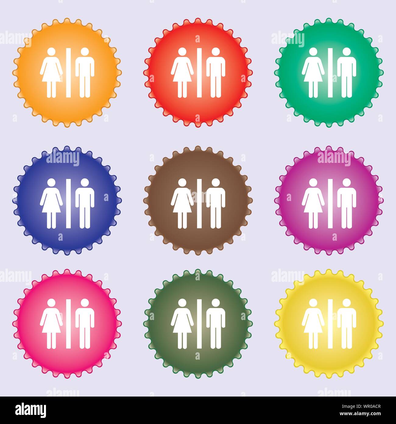 silhouette of a man and a woman icon sign. A set of nine different ...