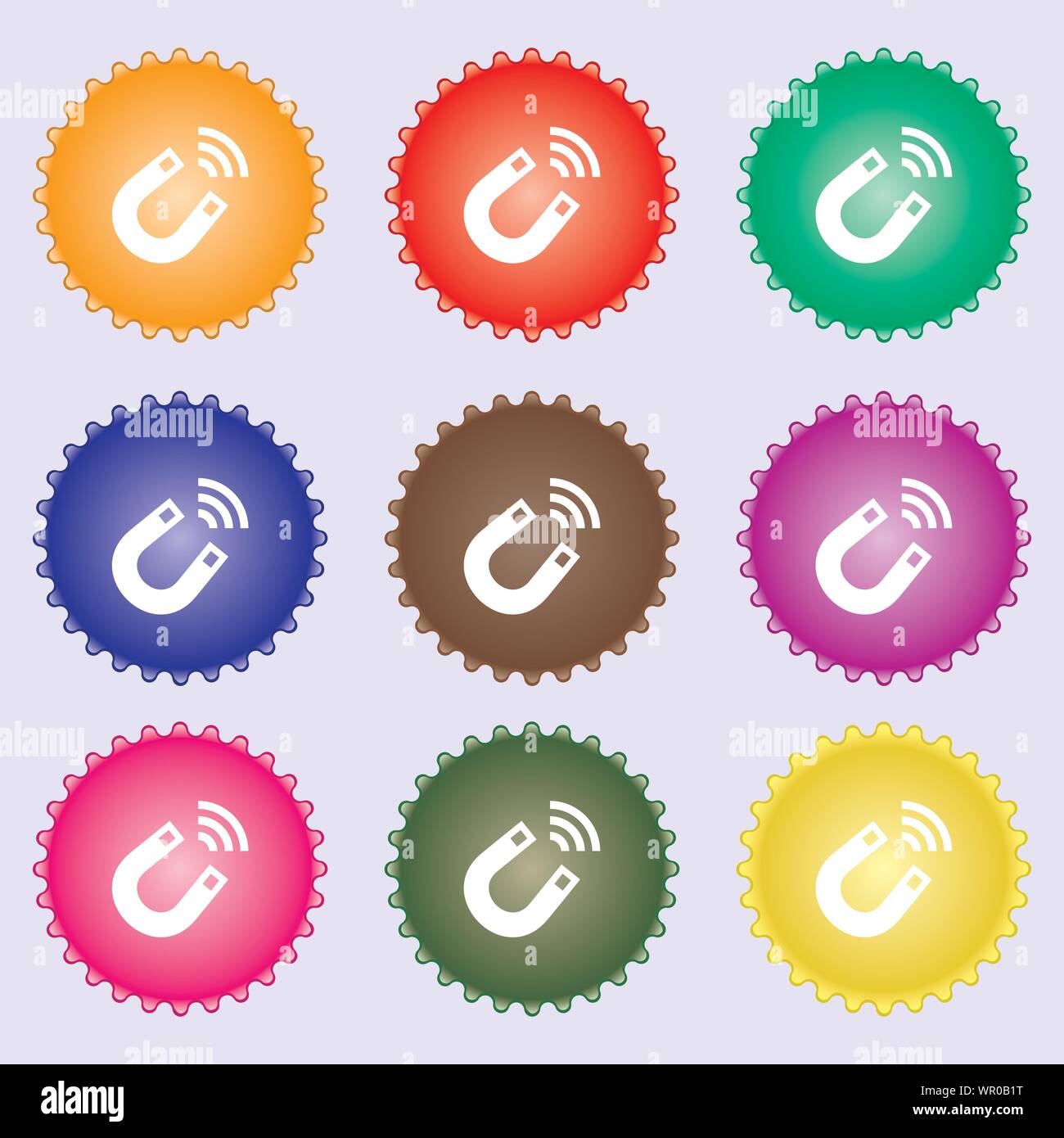 icon sign. A set of nine different colored labels. Vector Stock