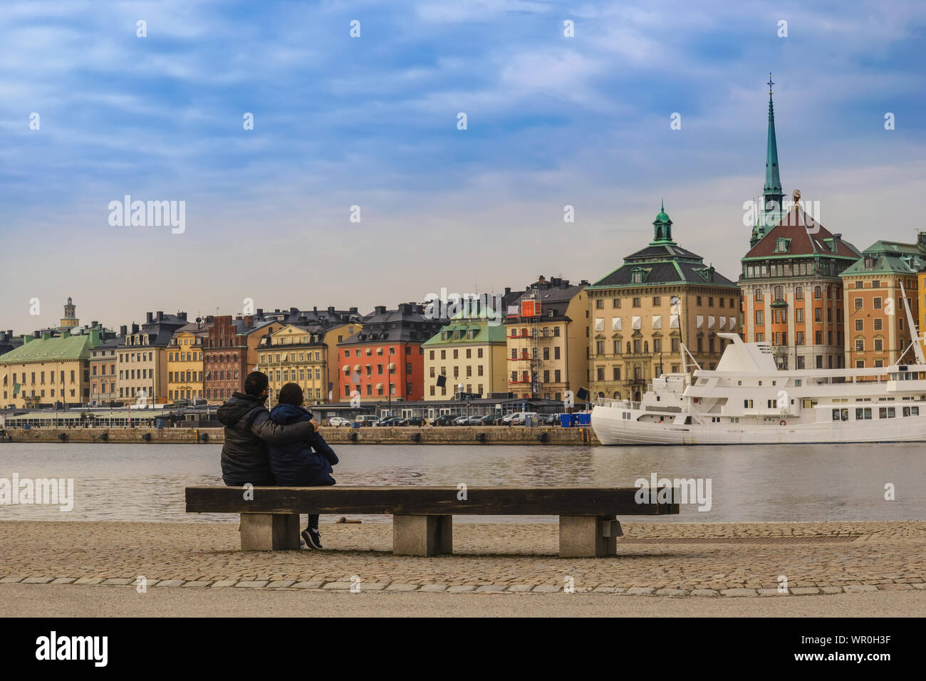 Stockholm Sweden, city skyline at Gamla Stan and Slussen with love couple Stock Photo