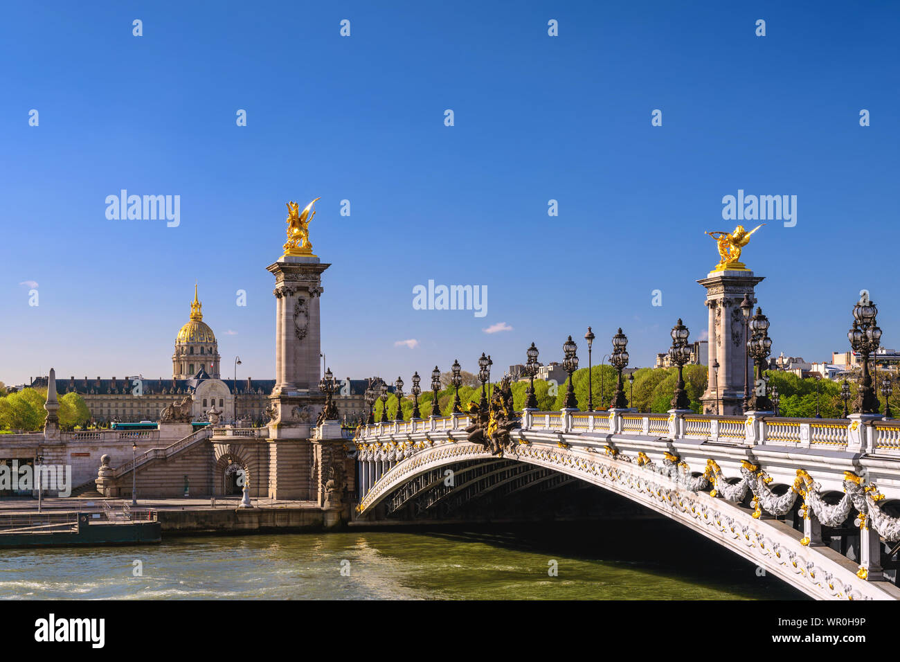 Paris France city skyline at Seine River with Pont Alexandre III bridge Stock Photo