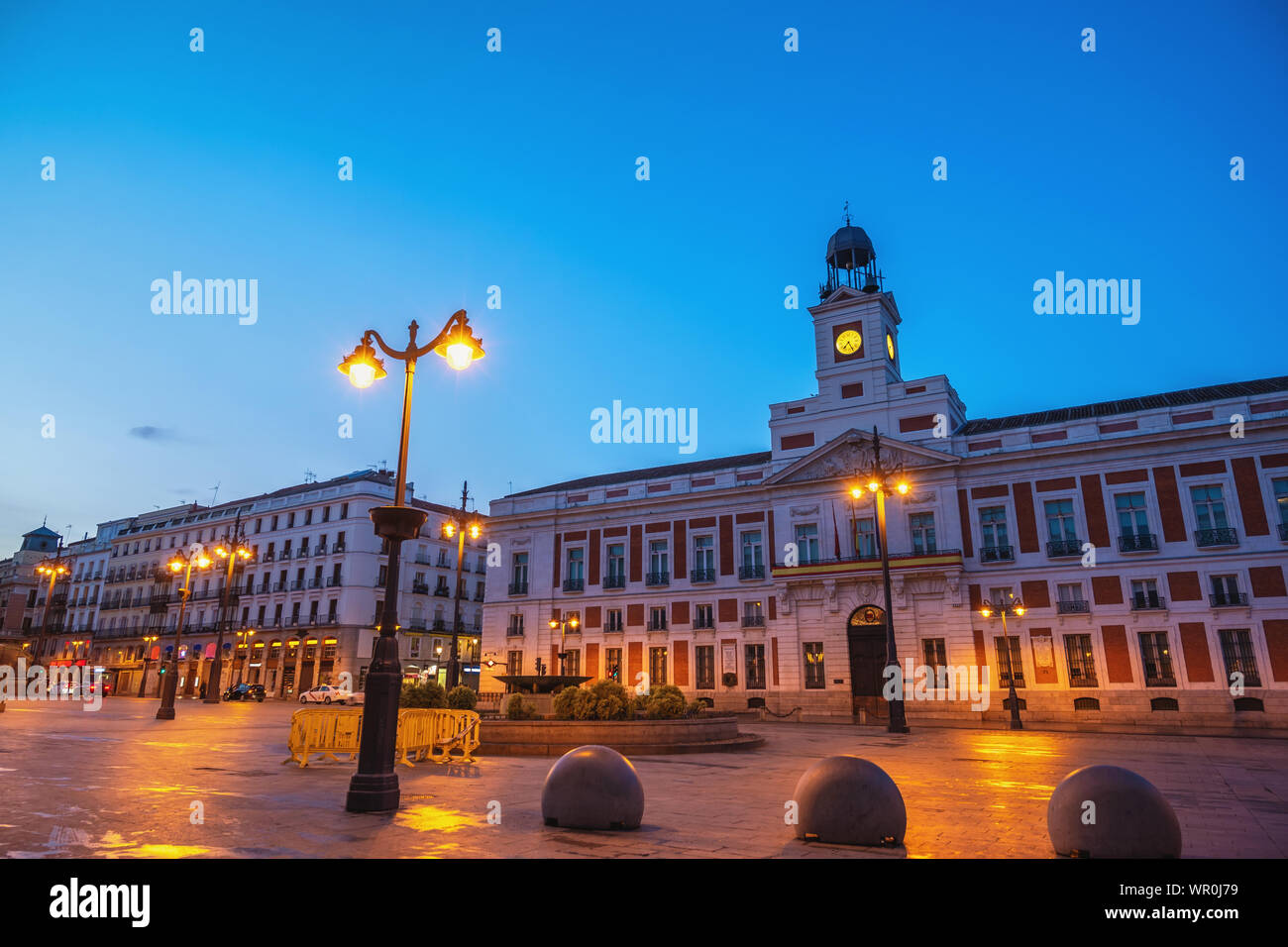 Madrid Spain, night city skyline at Puerta del Sol square Stock Photo