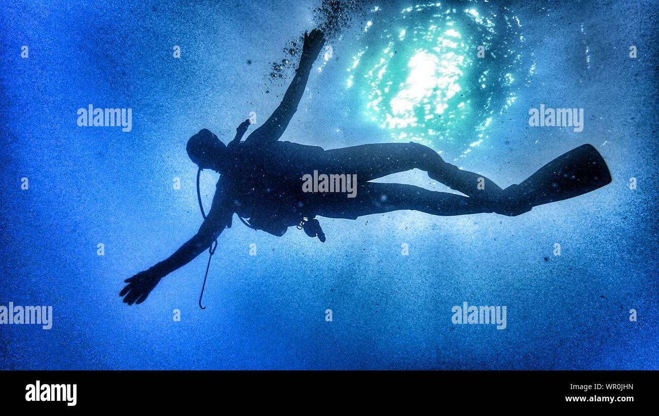Person Scuba Diving Undersea Stock Photo