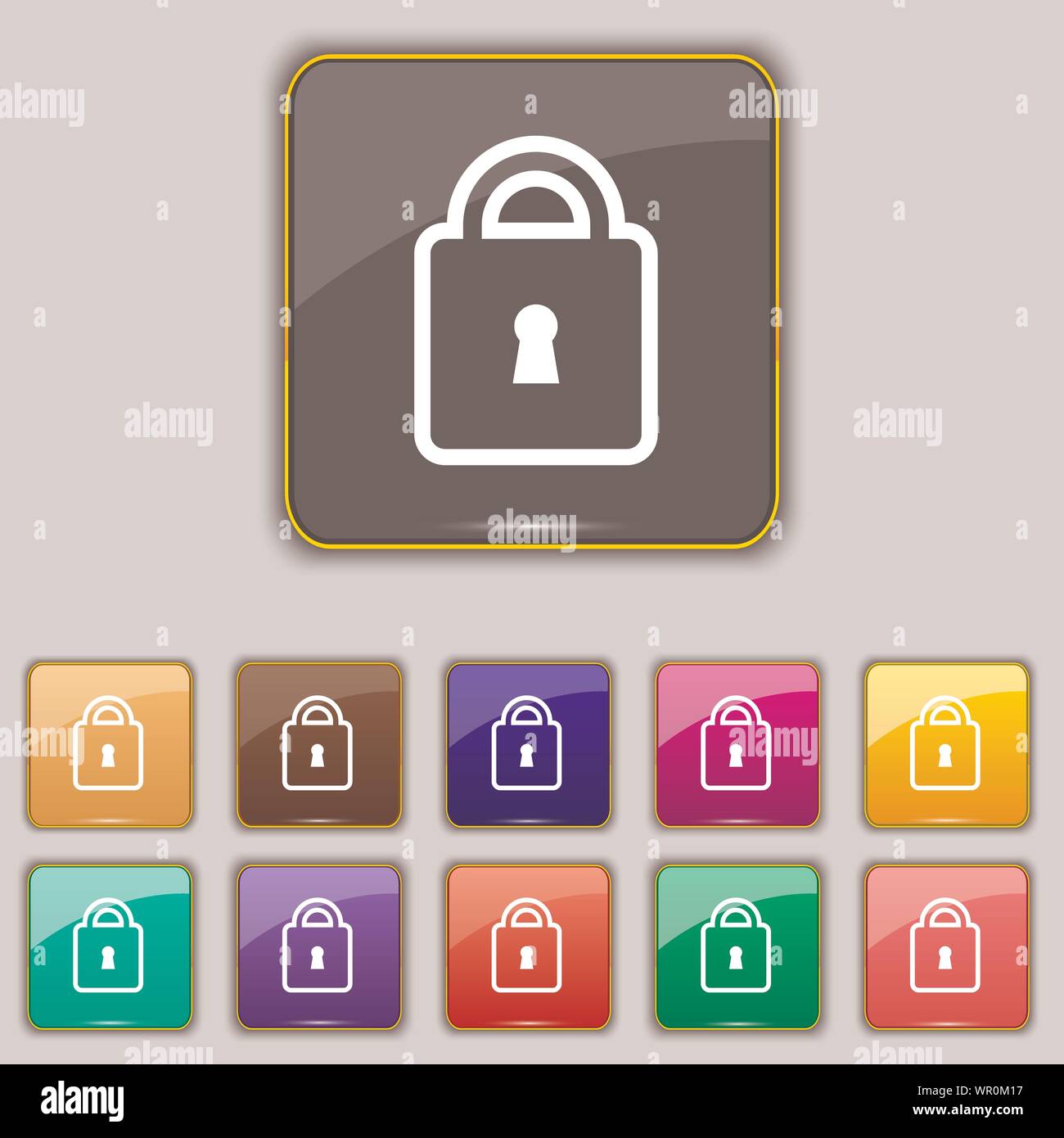 Lock icon sign. Set with eleven colored buttons for your site. Vector ...