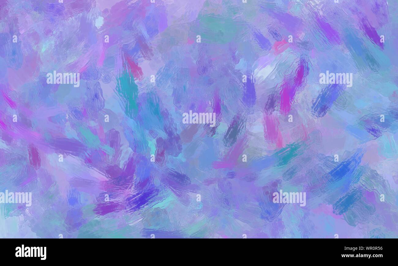 Impressionistic blue background with purple and pink paint brush strokes and spots with crinkled rough glass texture in modern abstract background des Stock Photo