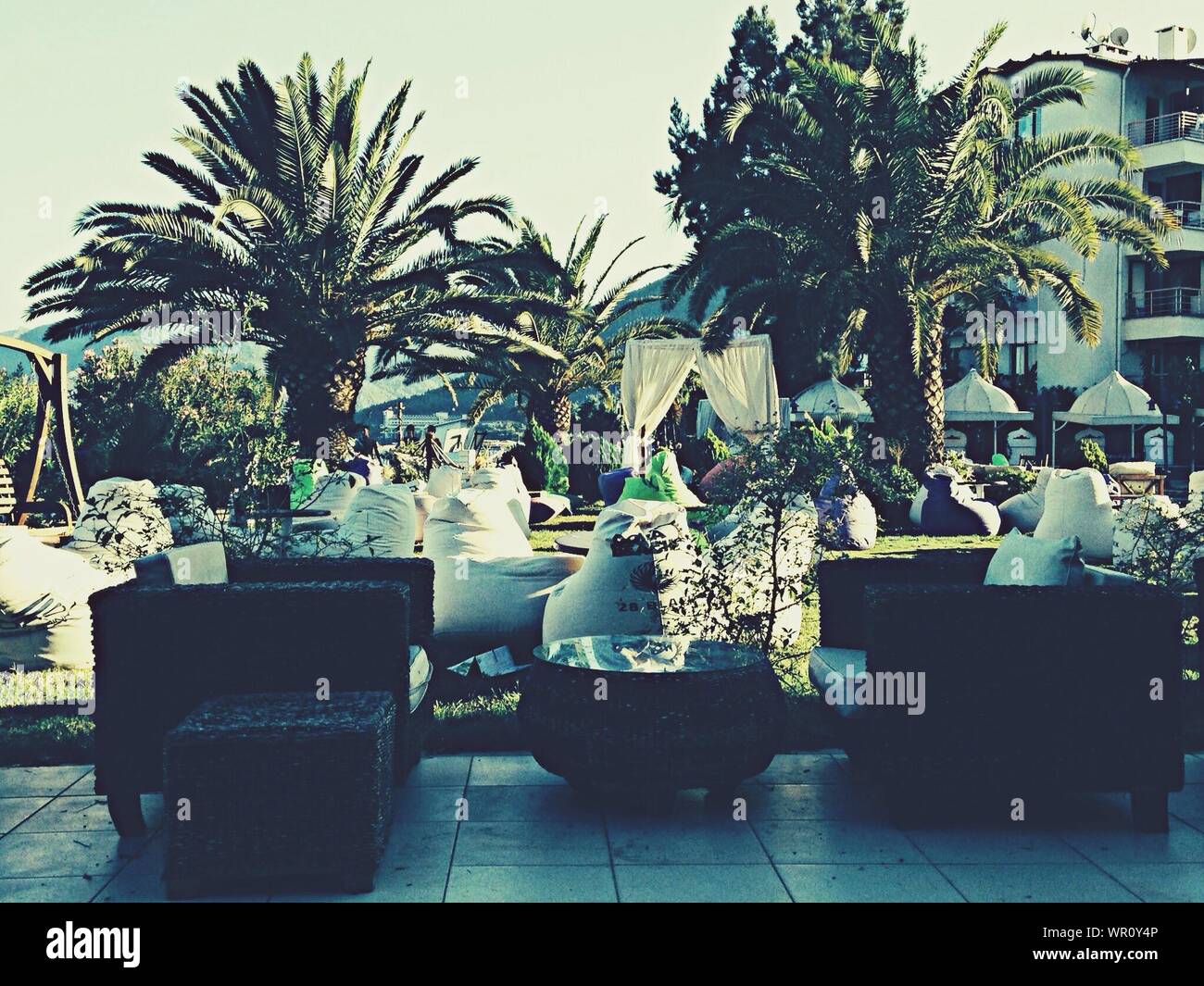 Armchairs With Bean Bag And Stool In Tourist Resort Stock Photo Alamy