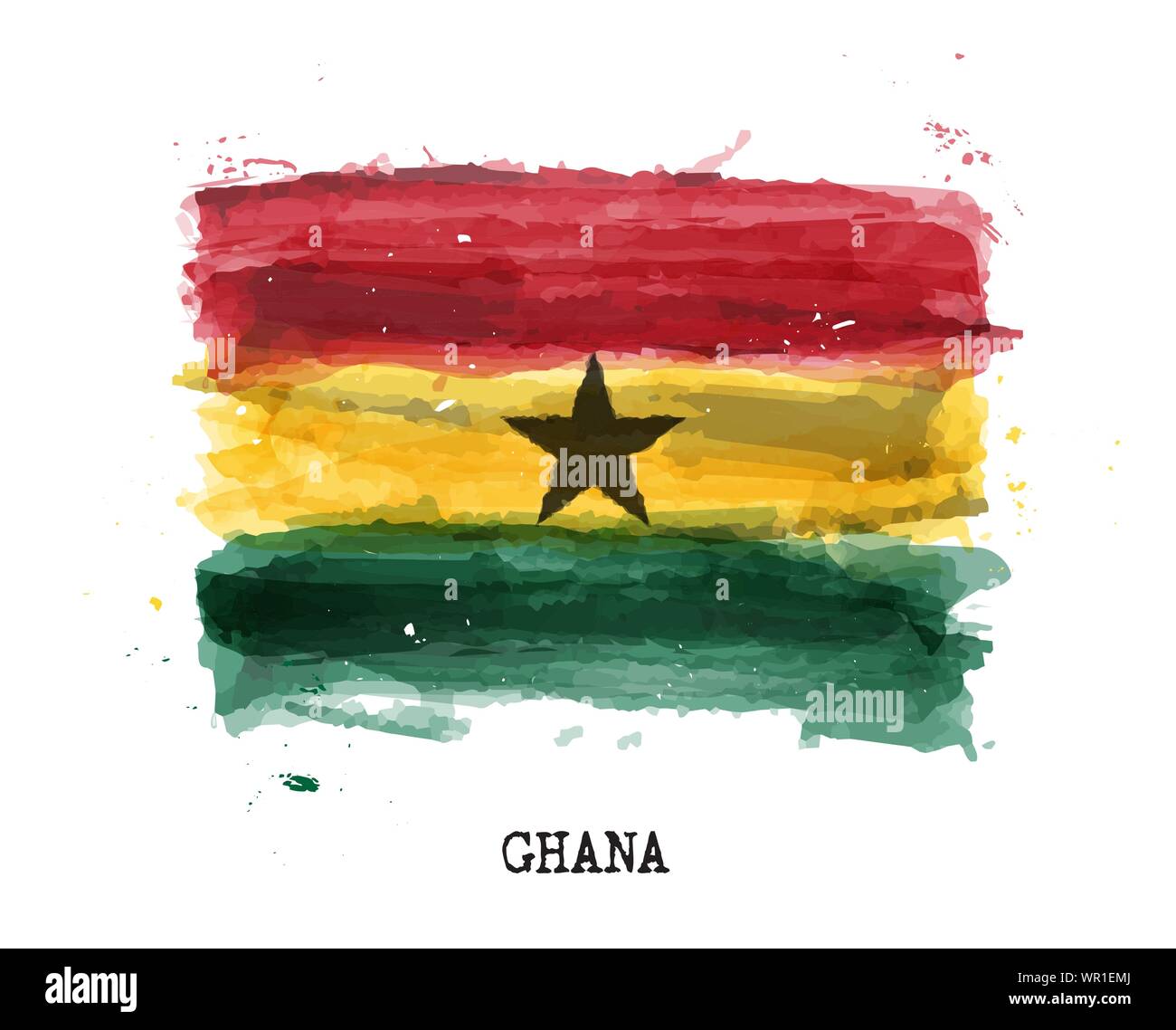 Realistic watercolor painting flag of Ghana . Vector . Stock Vector