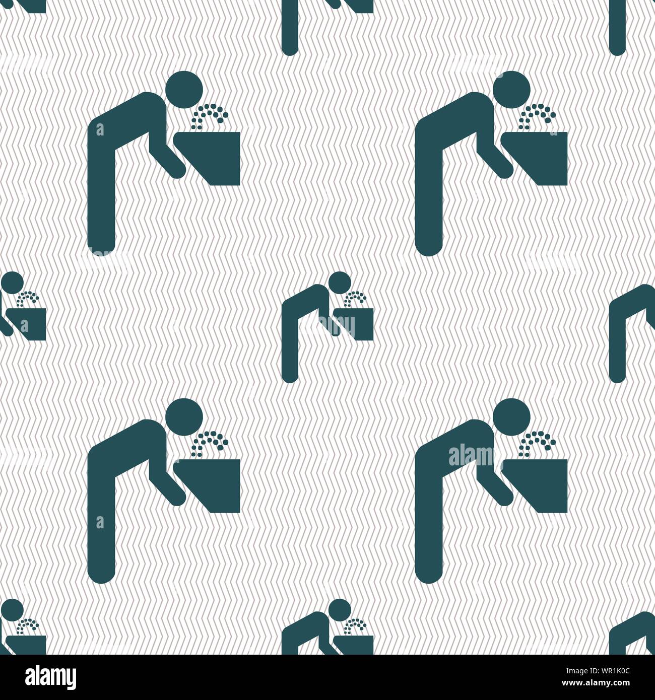 drinking fountain icon sign. Seamless pattern with geometric texture. Vector Stock Vector