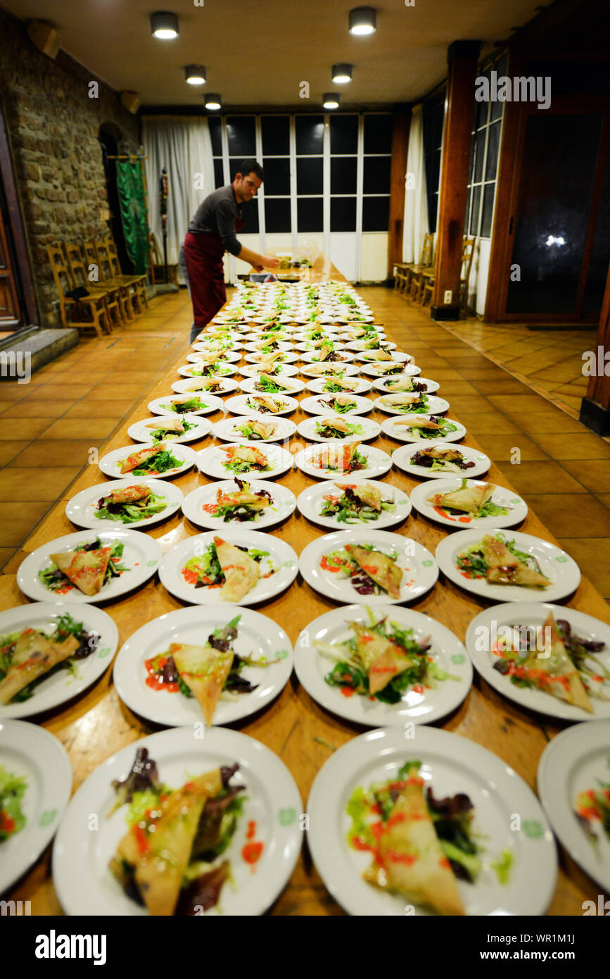 A feast at the Gastronomic club in the old town of San Sebastian. Stock Photo