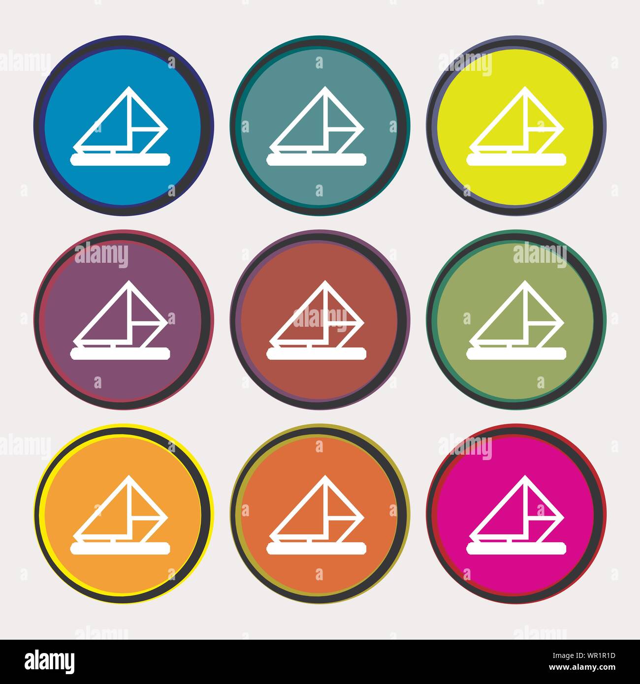 letter, envelope, mail icon sign. Nine multi colored round buttons. Vector Stock Vector