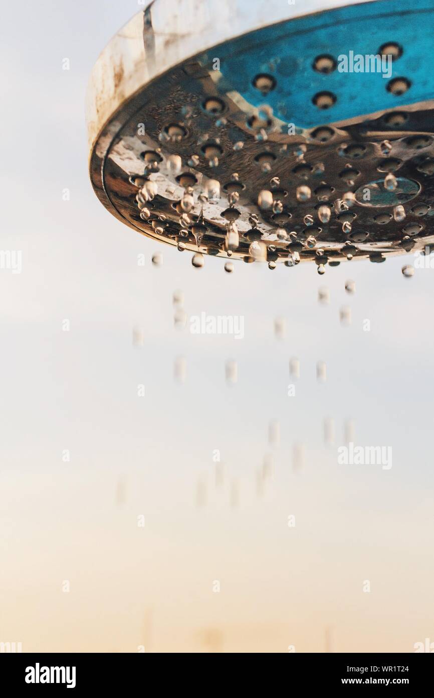 Closeup Of Water Dripping From Showerhead Stock Photo Alamy