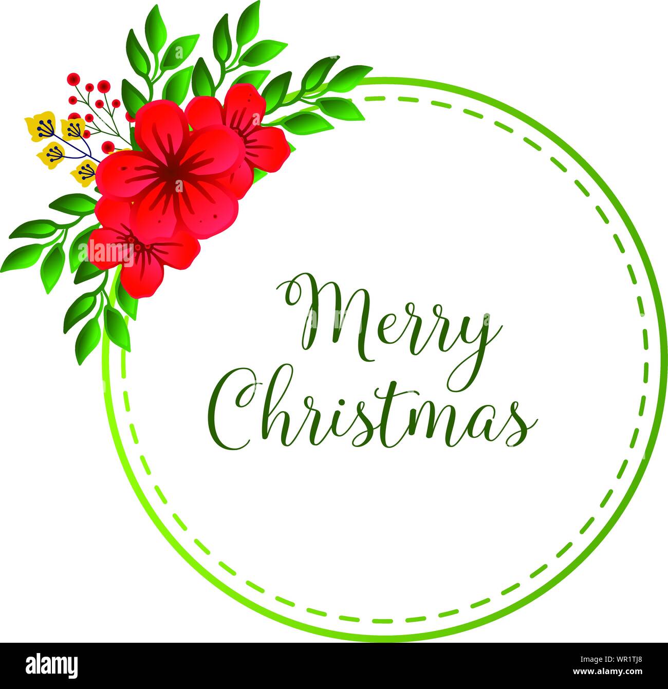 Modern red wreath frame, lettering text for design greeting card merry christmas. Vector Stock ...