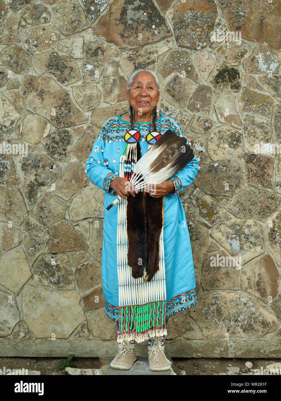Mary Jane Goggles, a member of the Eastern Shoshone tribe at the Wind