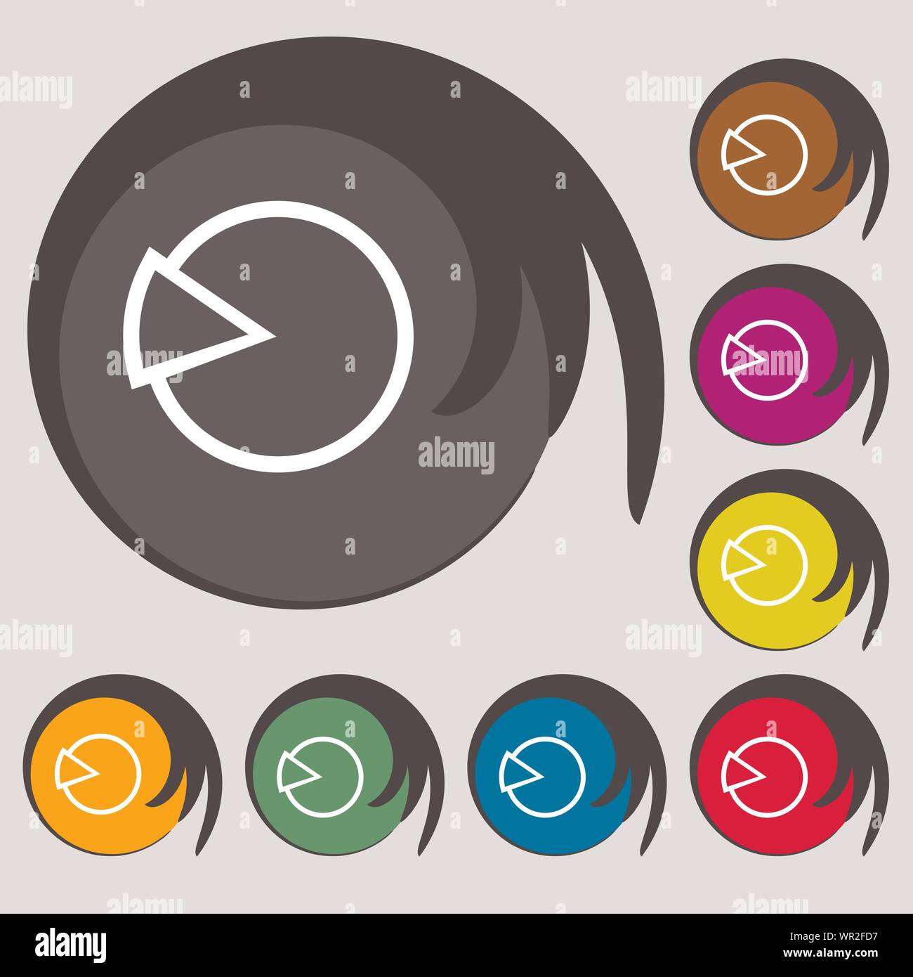Pie chart graph icon sign. Symbol on eight colored buttons. Vector ...