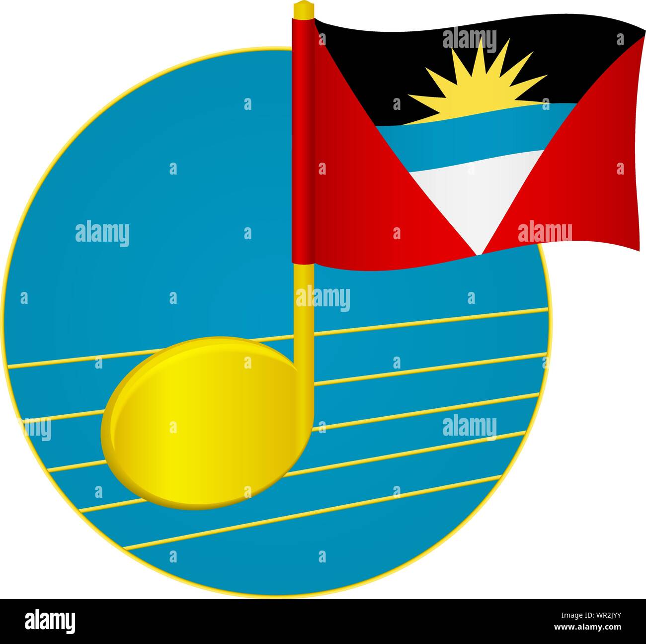 Antigua and Barbuda flag and musical note. Music background. National