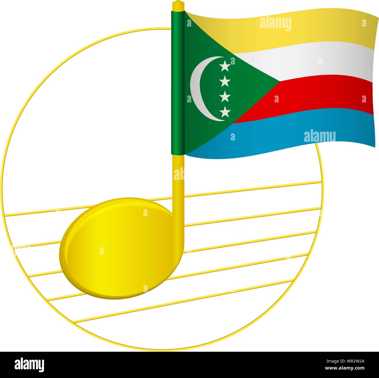 Comoros flag and musical note. Music background. National flag of