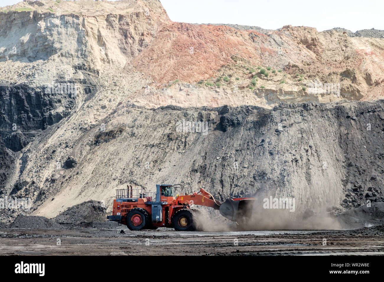 Massive machinery at work in the openpit Wyodak coal mine in the coal