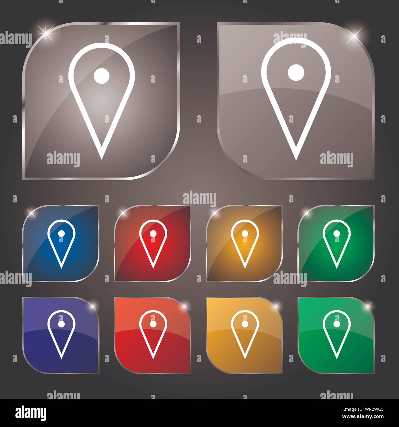 map poiner icon sign. Set of ten colorful buttons with glare. Vector ...