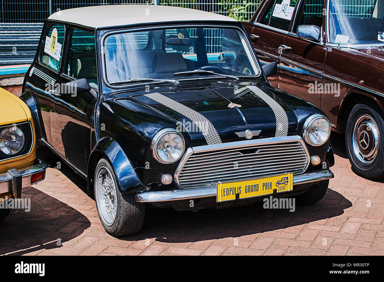 Old vintage stylish black stripped Mini Mark Vl car Stock Photo - Alamy